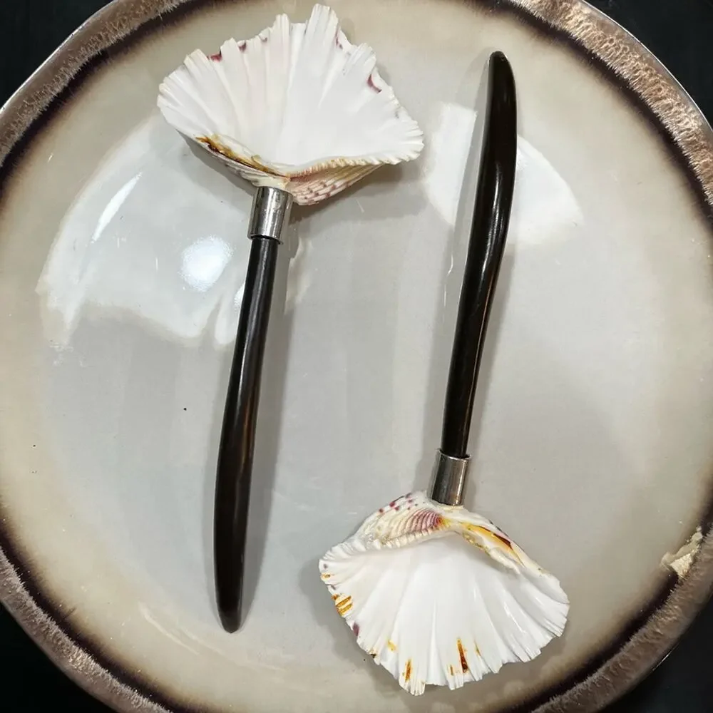 NEW Pottery Barn Antique Bronze Shell Large Salad Side Kitchen Serving Spoons